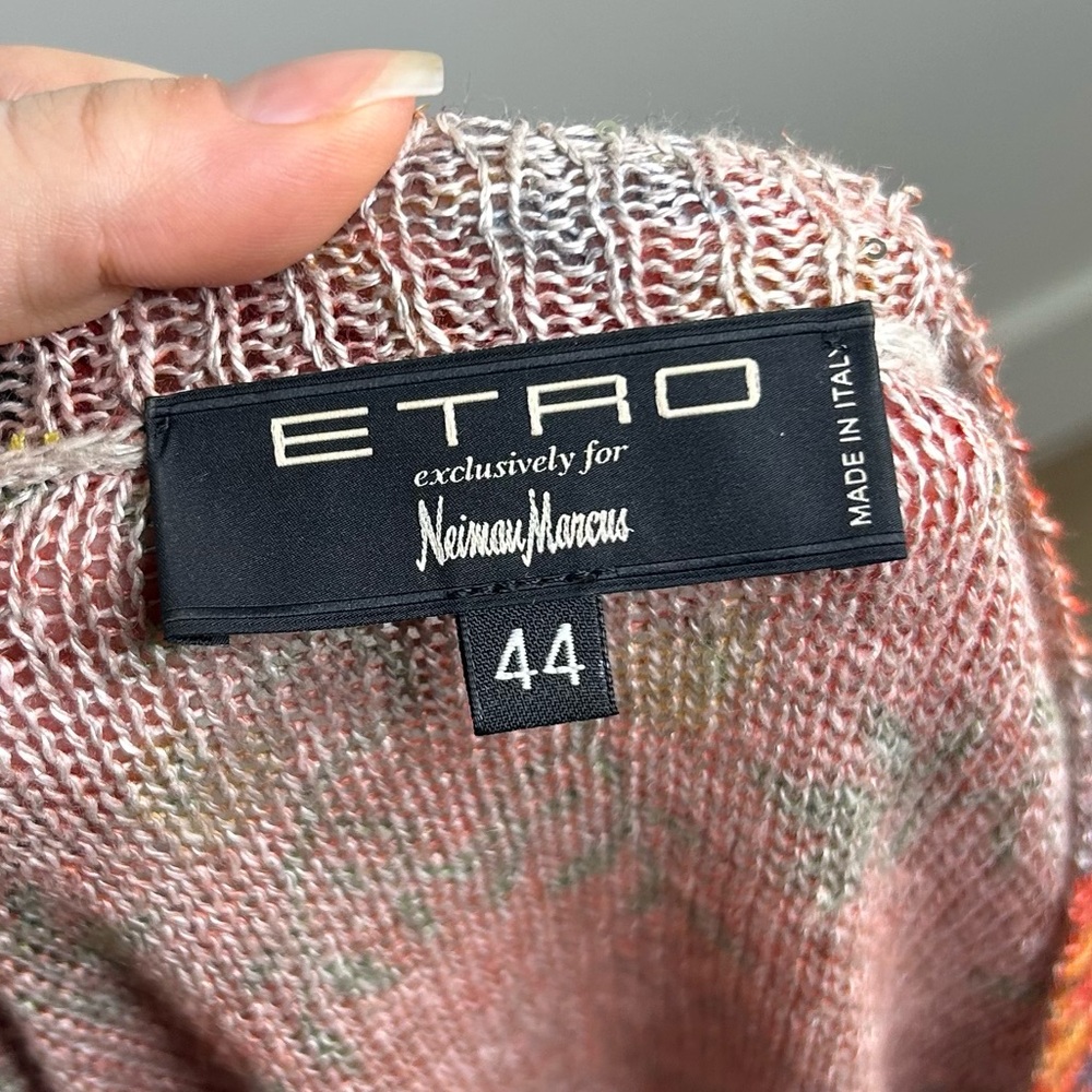 Etro 100% Linen Red Multicolor Floral Paisley Knit Pullover Sweater 44/ M - Picture 14 of 16